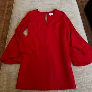 Milly Double Ruffle Nicole Shift Dress in Cherry Ruffle Red Size